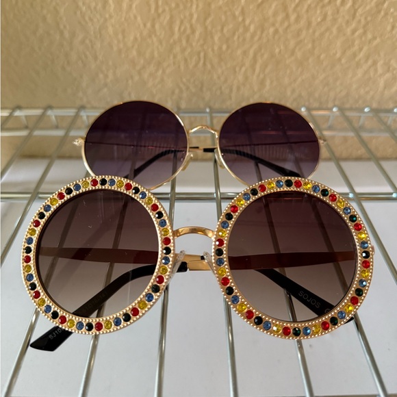 Round Boho Sunglasses with Colorful Accents - Picture 1 of 1